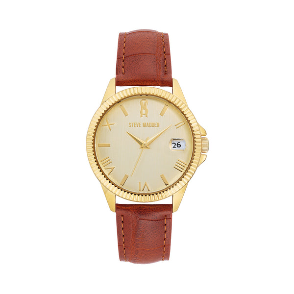 CLASSIC EMBOSSED WATCH COGNAC