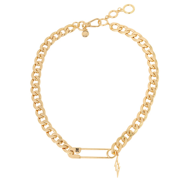 SAFETY PIN SHORT PENDANT GOLD