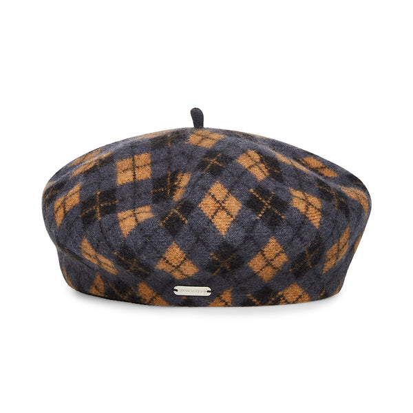 ARGYLE KNIT BERET W. LOGO PLATE BLACK