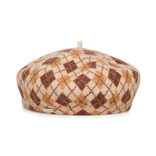 ARGYLE KNIT BERET W. LOGO PLATE TAN