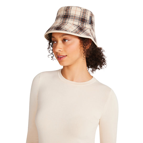 REVERSIBLE PLAID BUCKET HAT CREAM