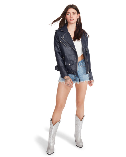 VEGAN LEATHER JACKET NAVY